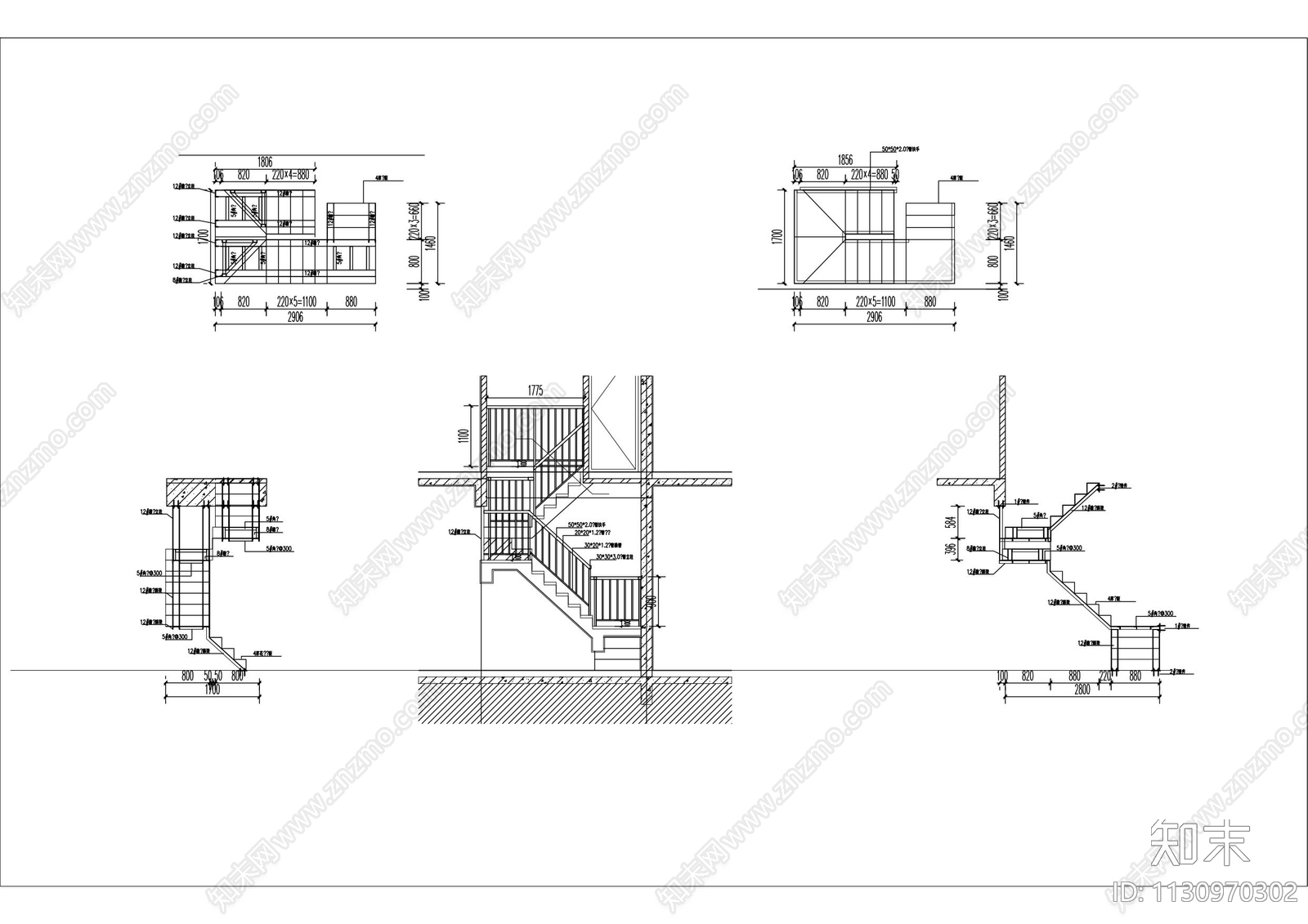 现代简约钢架楼梯cad施工图下载【ID:1130970302】
