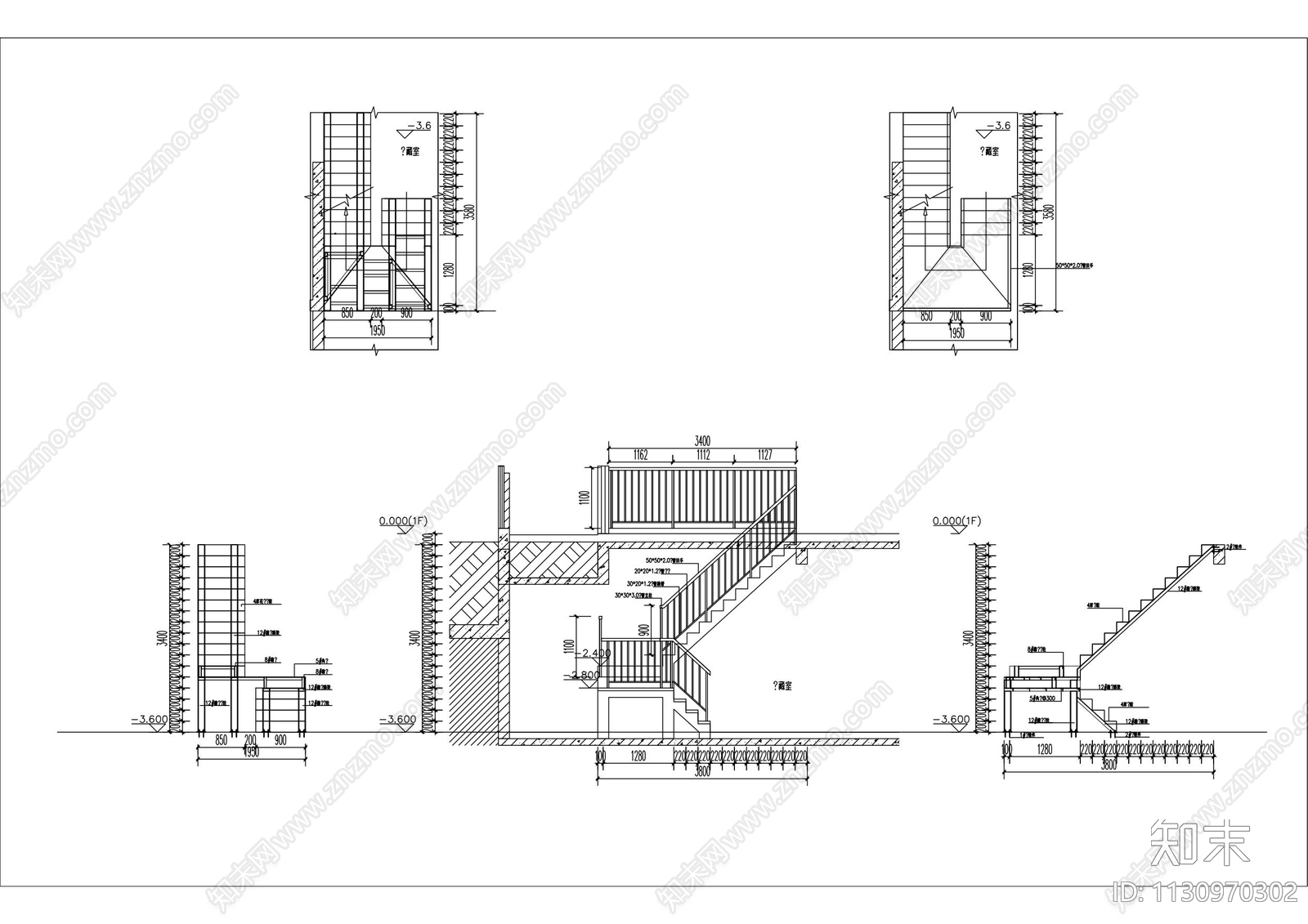 现代简约钢架楼梯cad施工图下载【ID:1130970302】