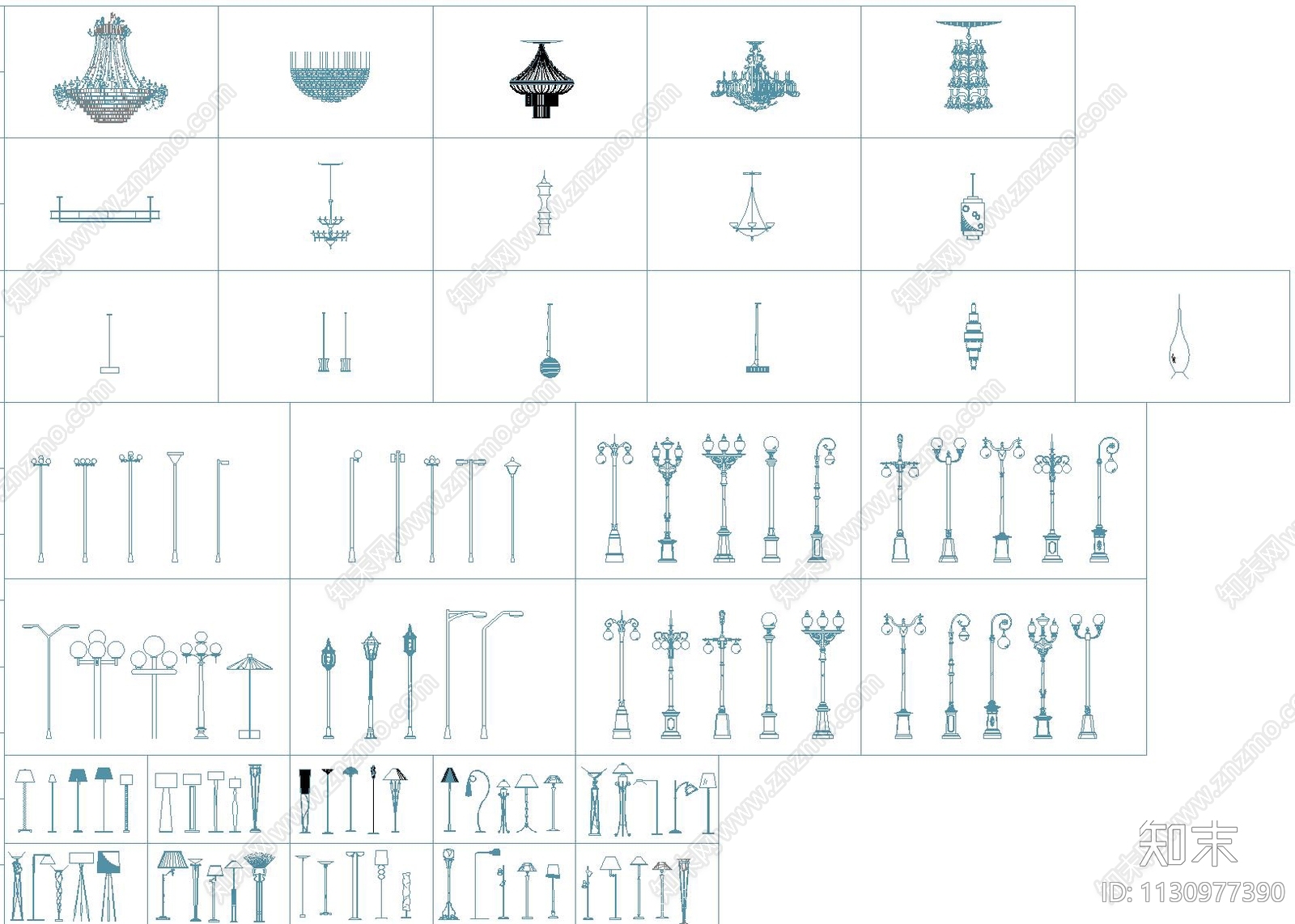 1000款各类灯具cad施工图下载【ID:1130977390】