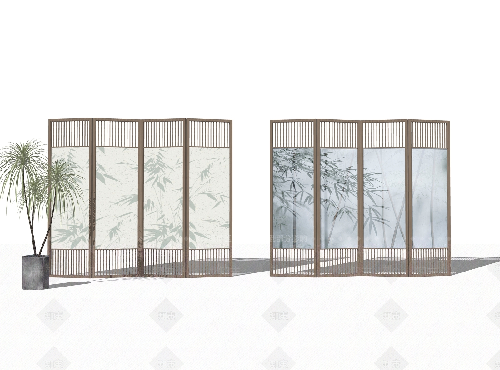 新中式竹子画屏风SU模型下载【ID:1130979471】