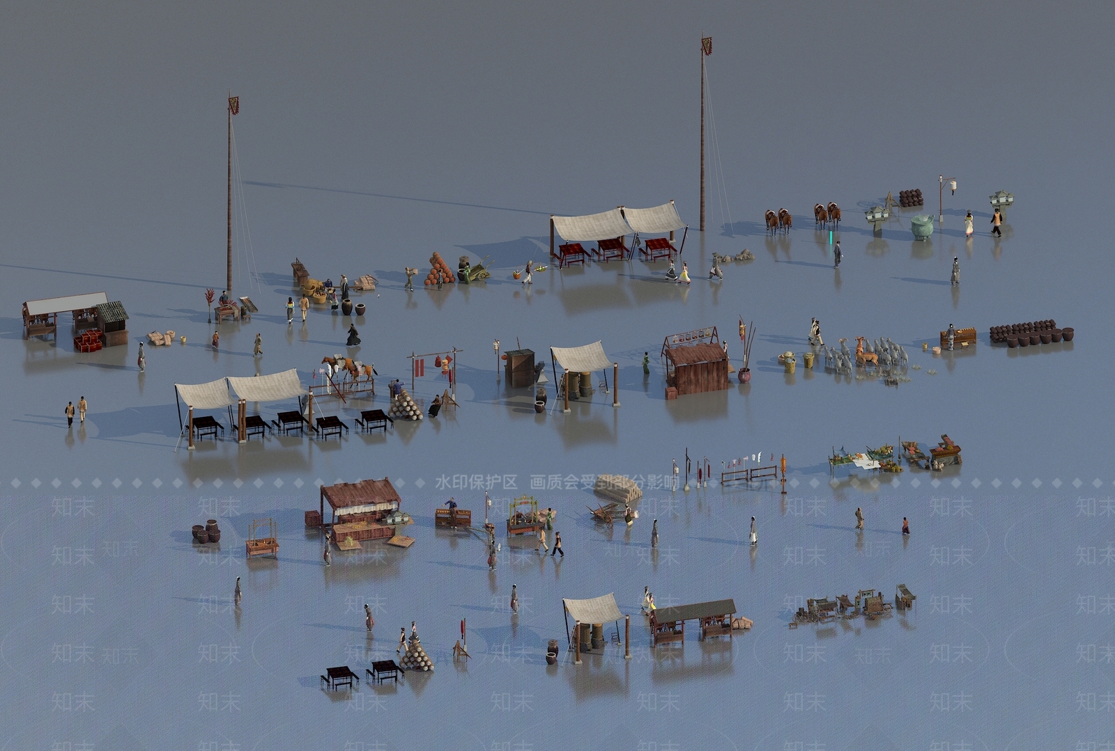 中式古代商业街景观小品3D模型下载【ID:1130993387】