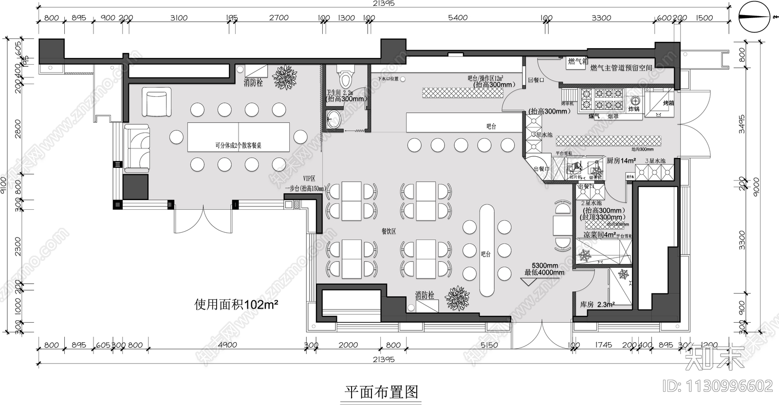 酒馆平面布置图cad施工图下载【ID:1130996602】