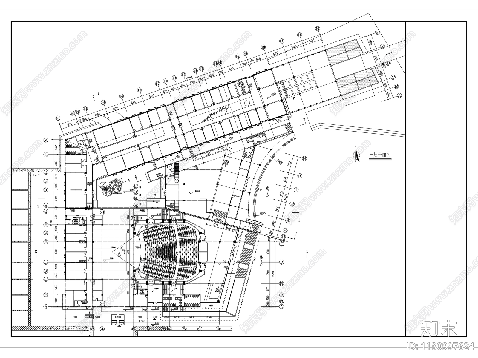 三层大学生活动服务中心建筑cad施工图下载【ID:1130997624】