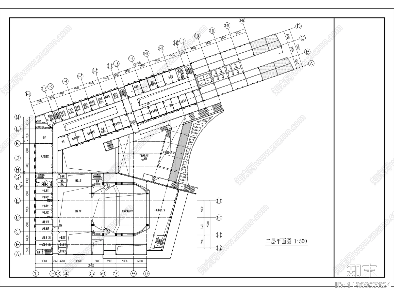 三层大学生活动服务中心建筑cad施工图下载【ID:1130997624】