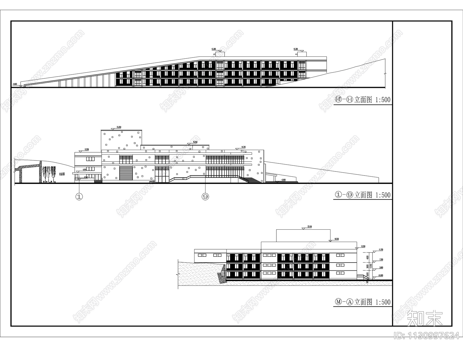 三层大学生活动服务中心建筑cad施工图下载【ID:1130997624】