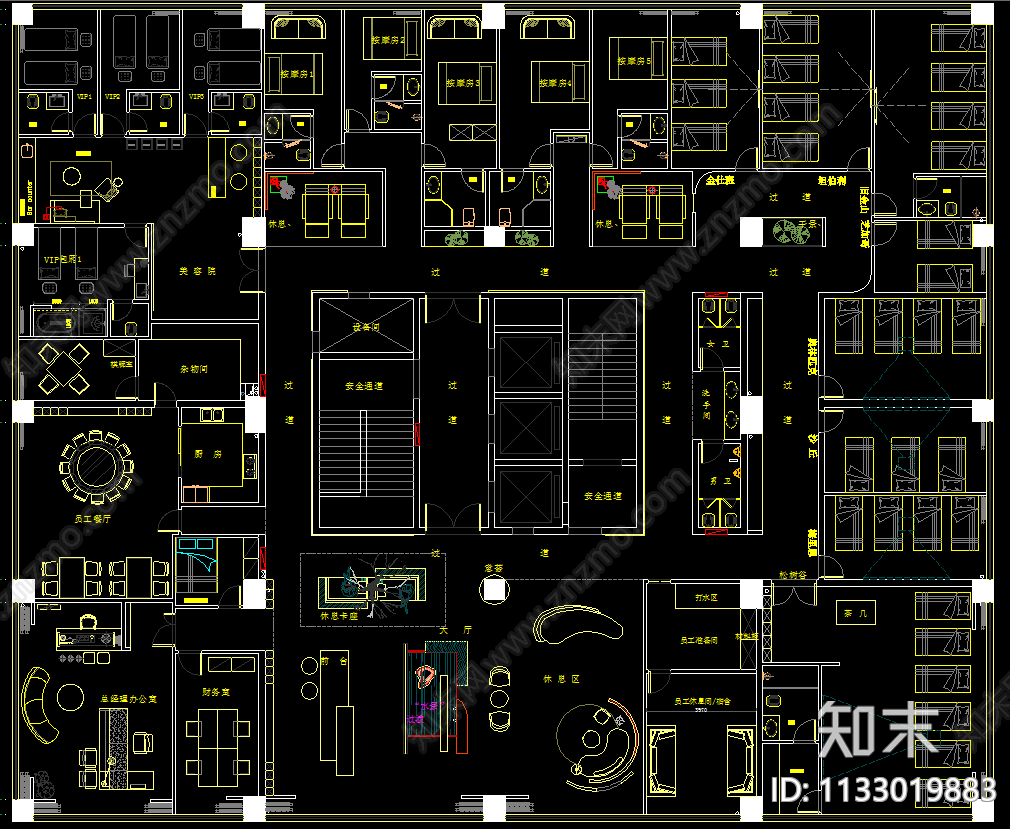 休闲会所平面布置图cad施工图下载【ID:1133019883】