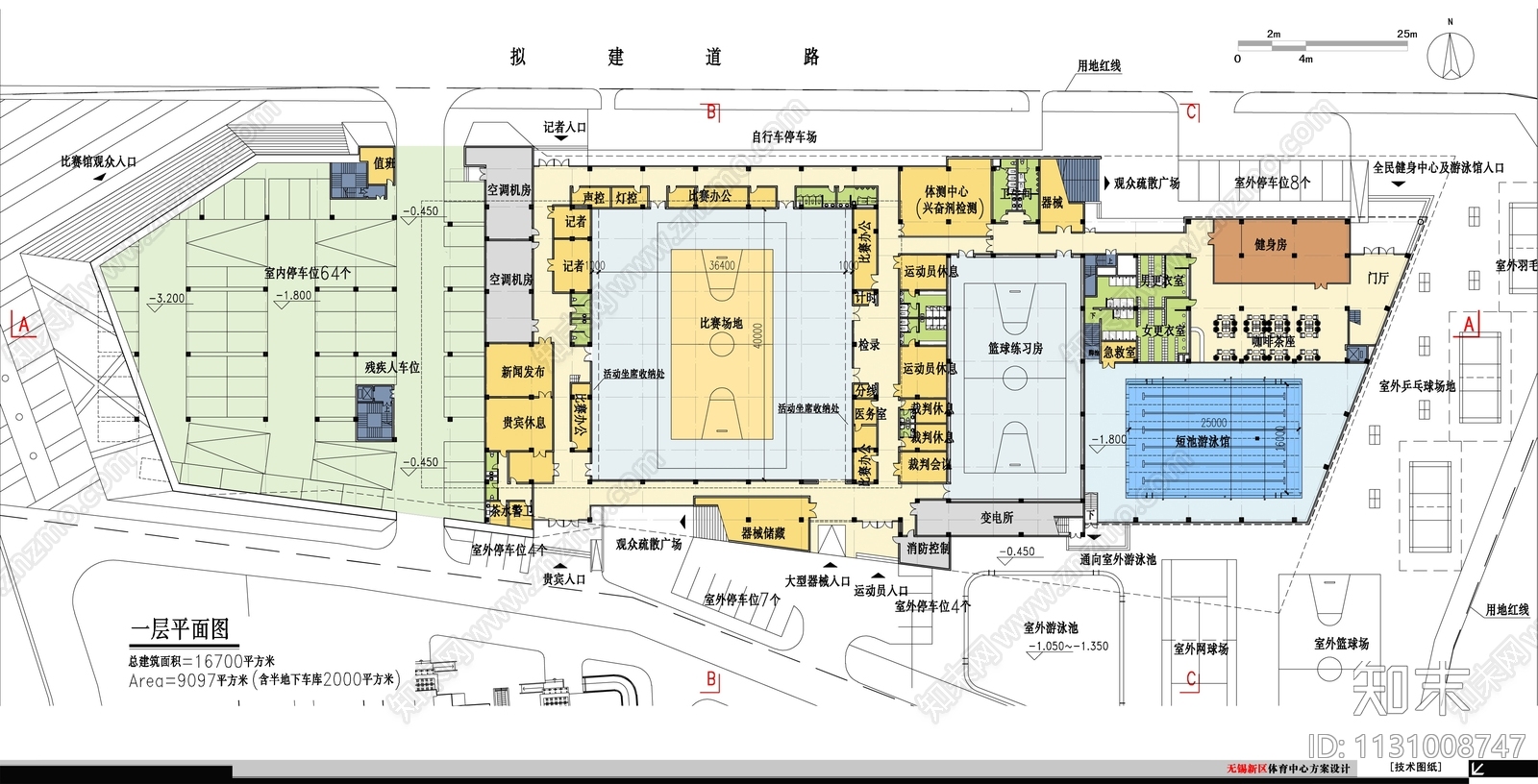 无锡市新区体育馆建筑cad施工图下载【ID:1131008747】