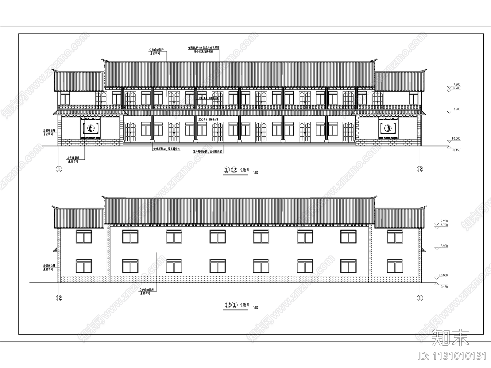 云南仿古老年人活动中心建筑cad施工图下载【ID:1131010131】