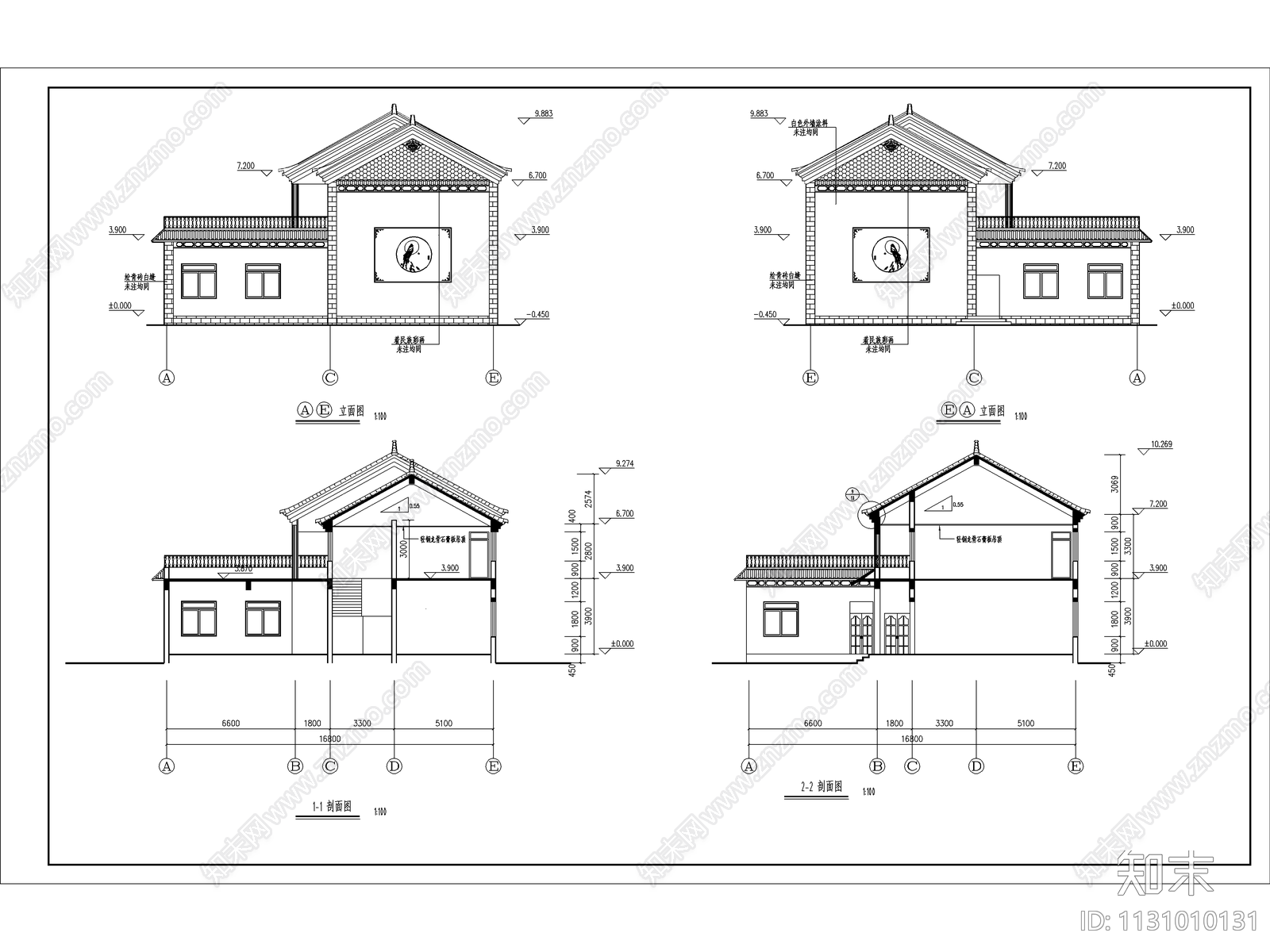 云南仿古老年人活动中心建筑cad施工图下载【ID:1131010131】