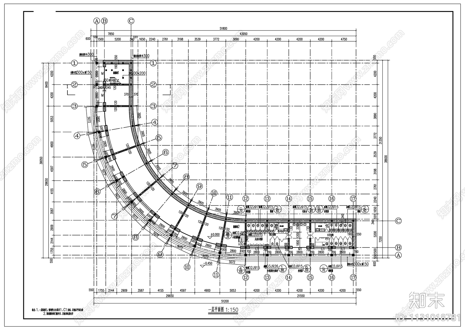 古建筑多功能综合服务楼建筑cad施工图下载【ID:1131018781】