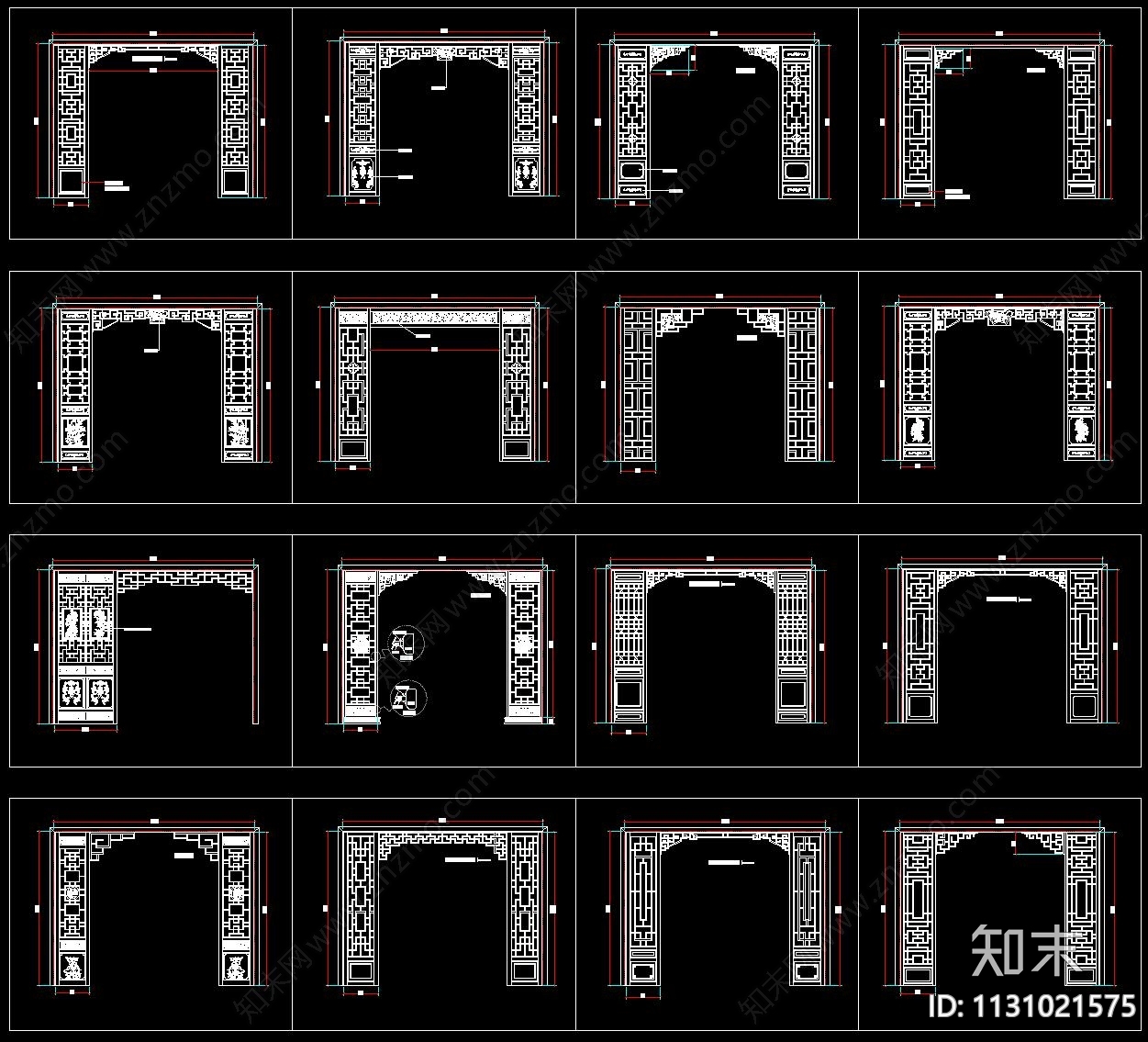 新中式镂空花格屏风隔断cad施工图下载【ID:1131021575】