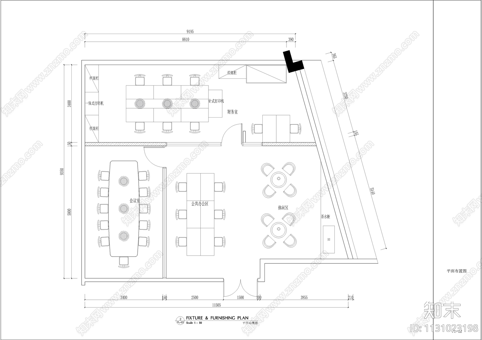 100平办公室cad施工图下载【ID:1131023198】