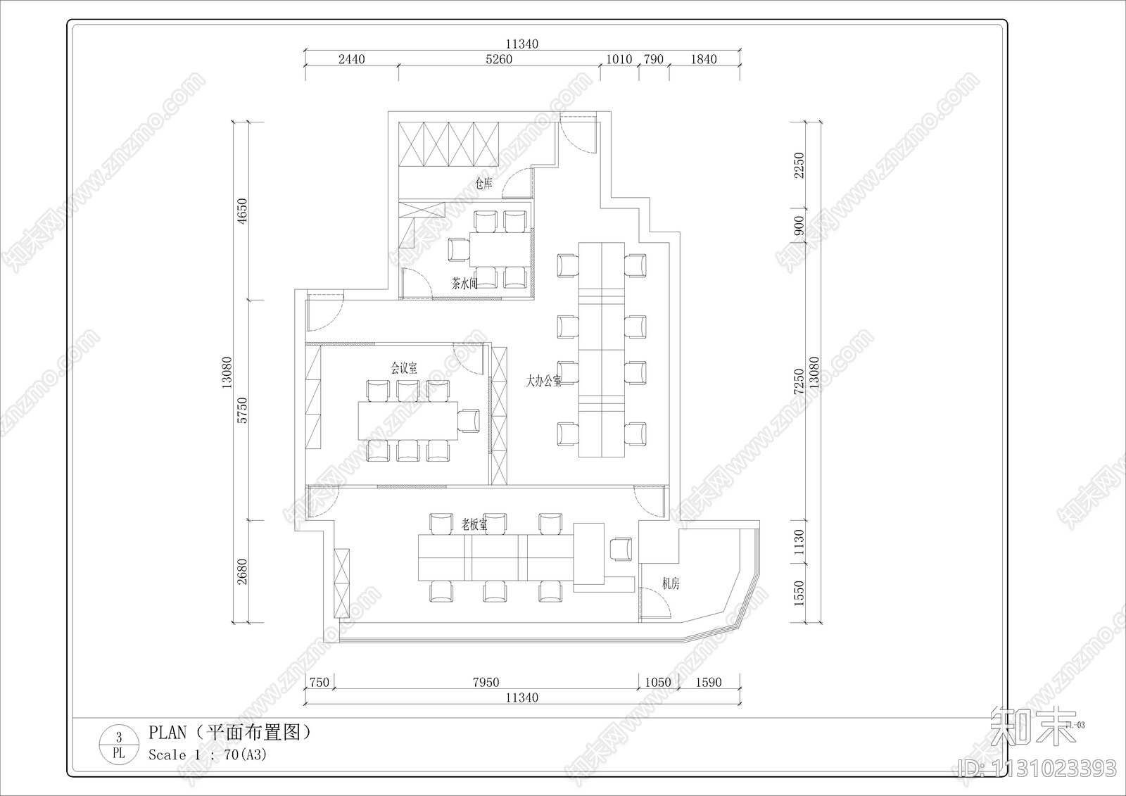 120平办公室cad施工图下载【ID:1131023393】