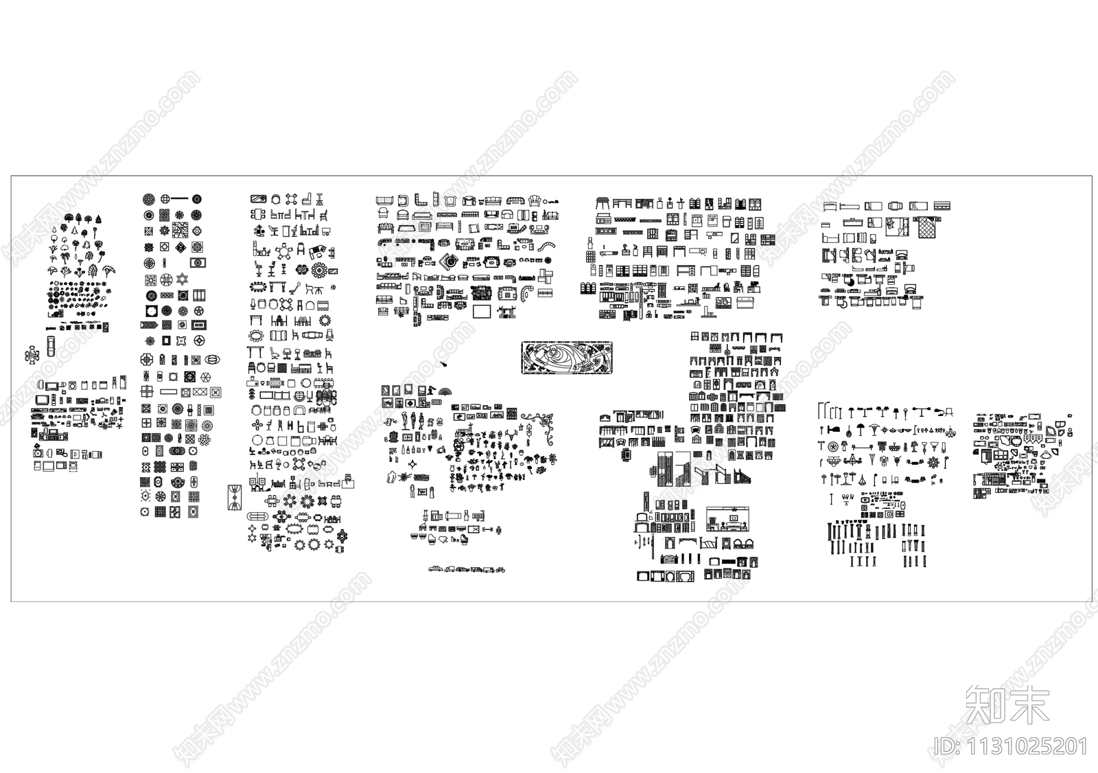 室内外家具装饰摆件平立面施工图下载【ID:1131025201】