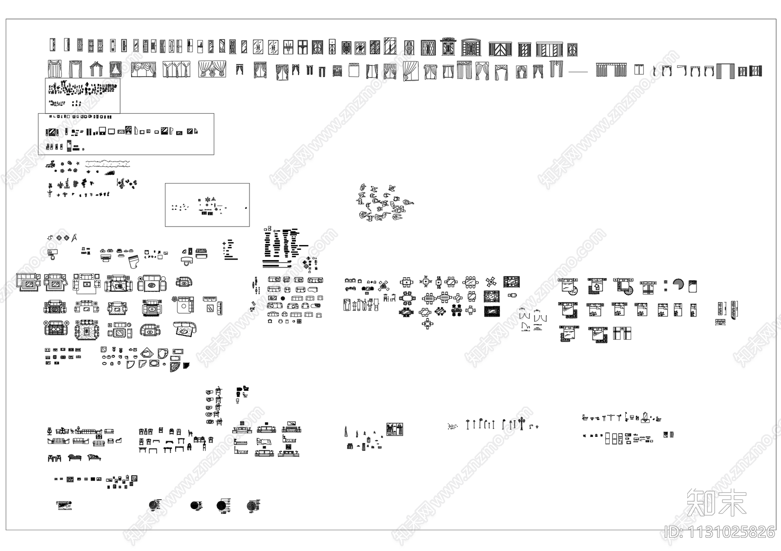 室内家具灯具平立面施工图下载【ID:1131025826】