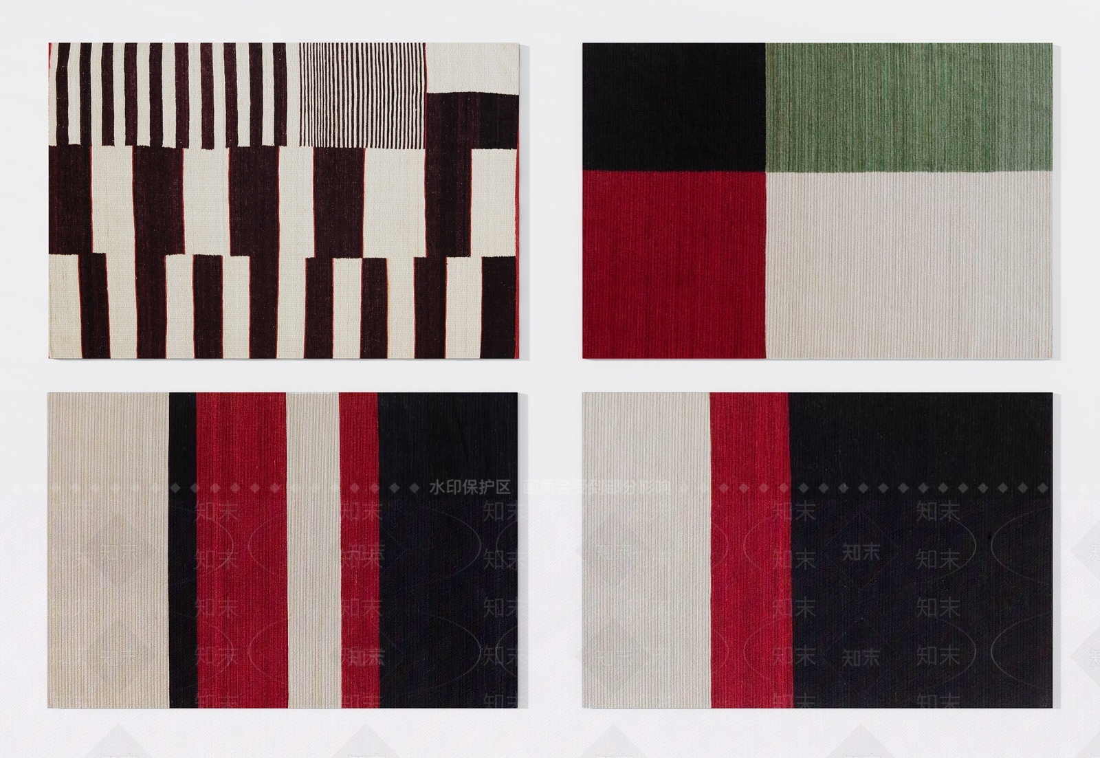 现代高级黑白红色艺术图案地毯组合3D模型下载【ID:1131030779】