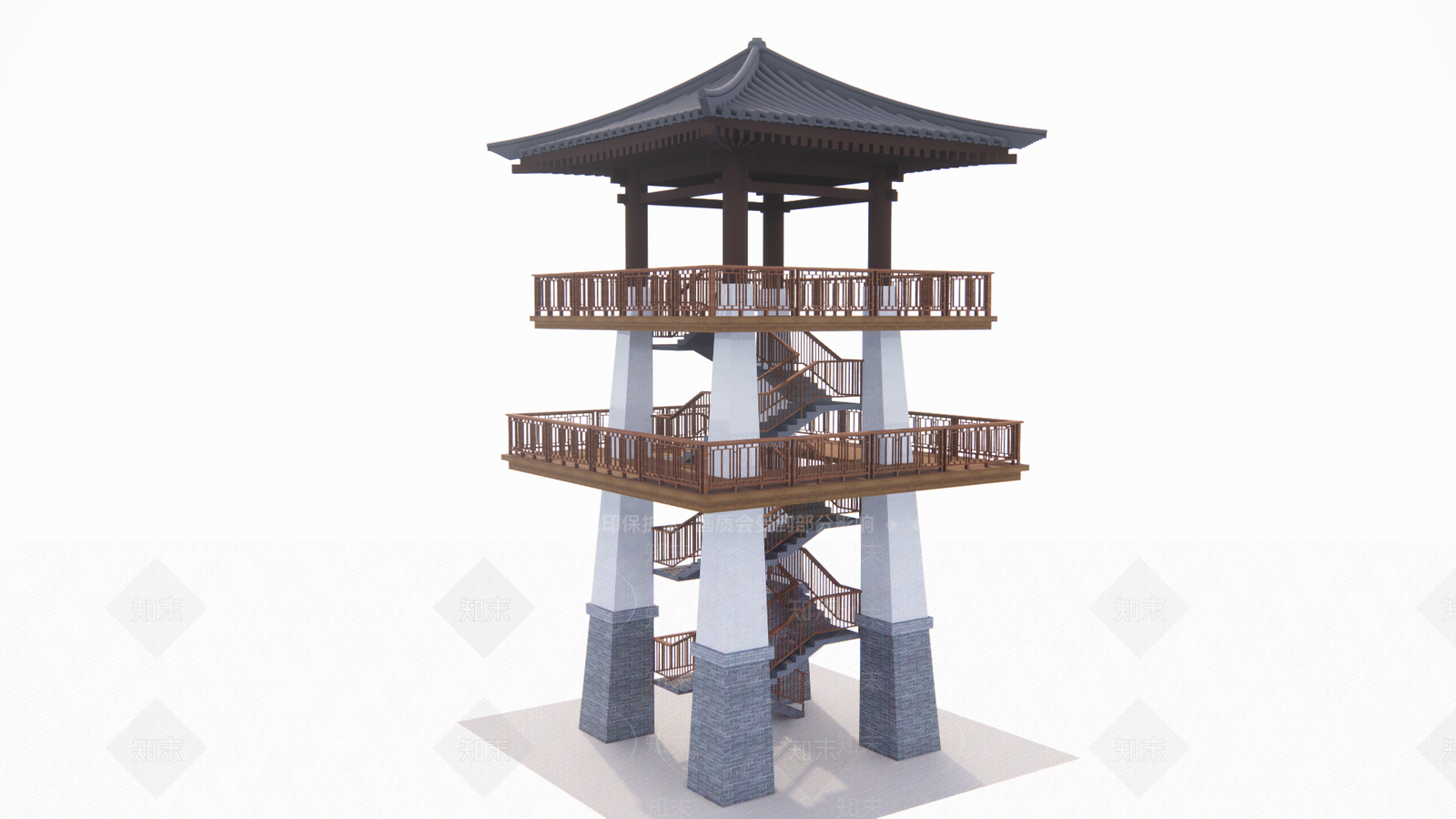 中式古建筑瞭望塔SU模型下载【ID:1131033629】