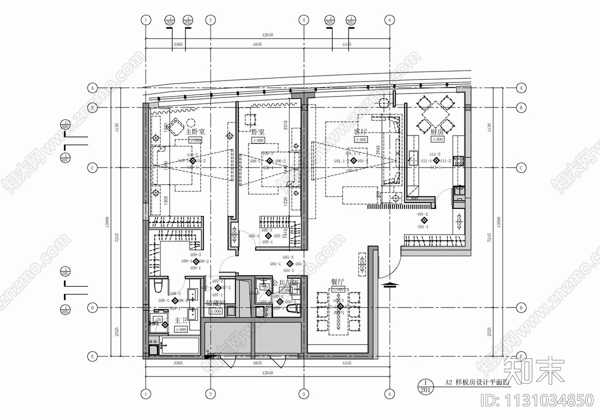 180㎡大平层豪宅样板房cad施工图下载【ID:1131034850】