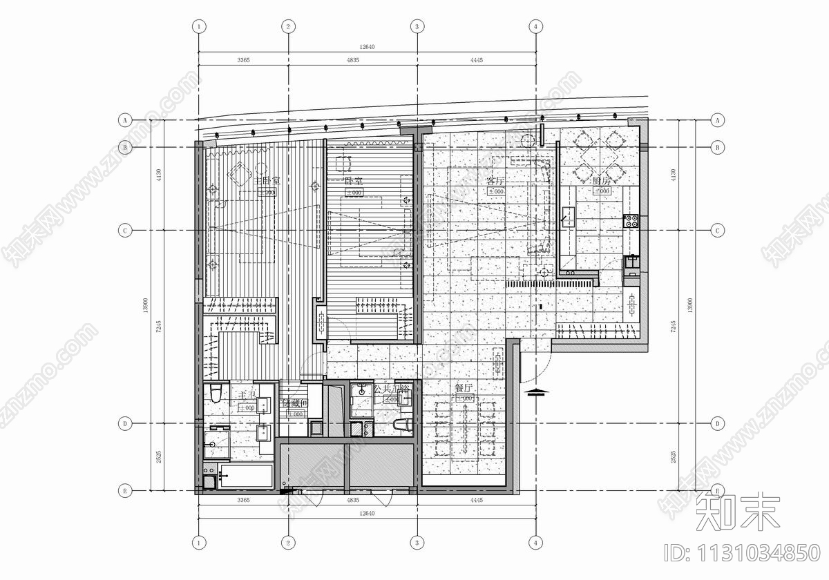 180㎡大平层豪宅样板房cad施工图下载【ID:1131034850】