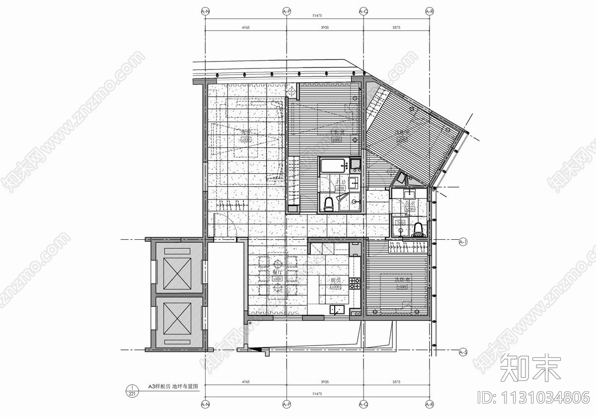 140㎡大平层样板房cad施工图下载【ID:1131034806】