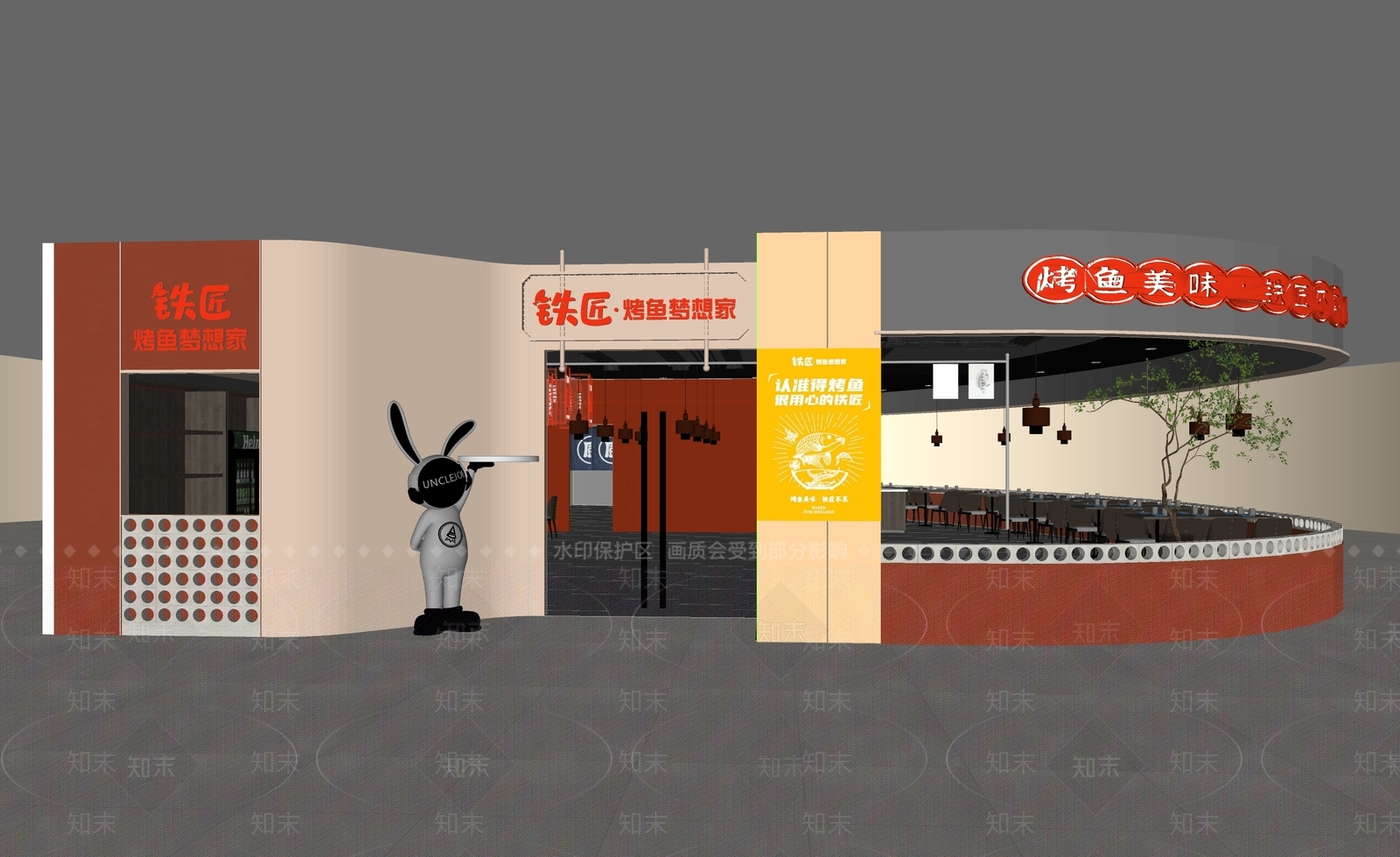 现代商场烧烤店SU模型下载【ID:1131035064】