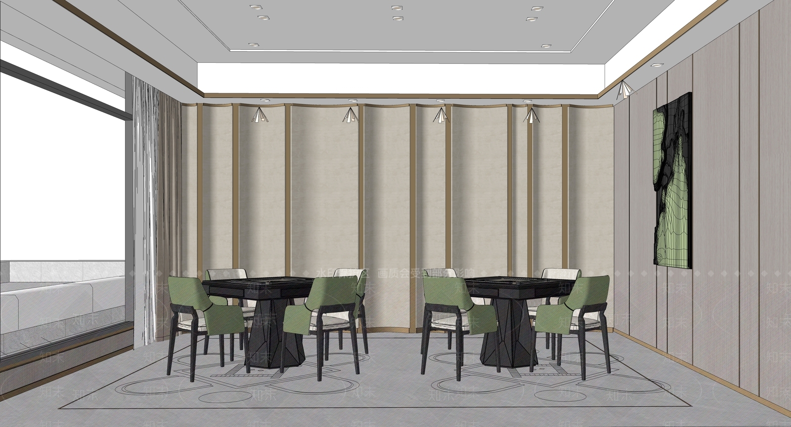 新中式会所棋牌室SU模型下载【ID:1131037191】