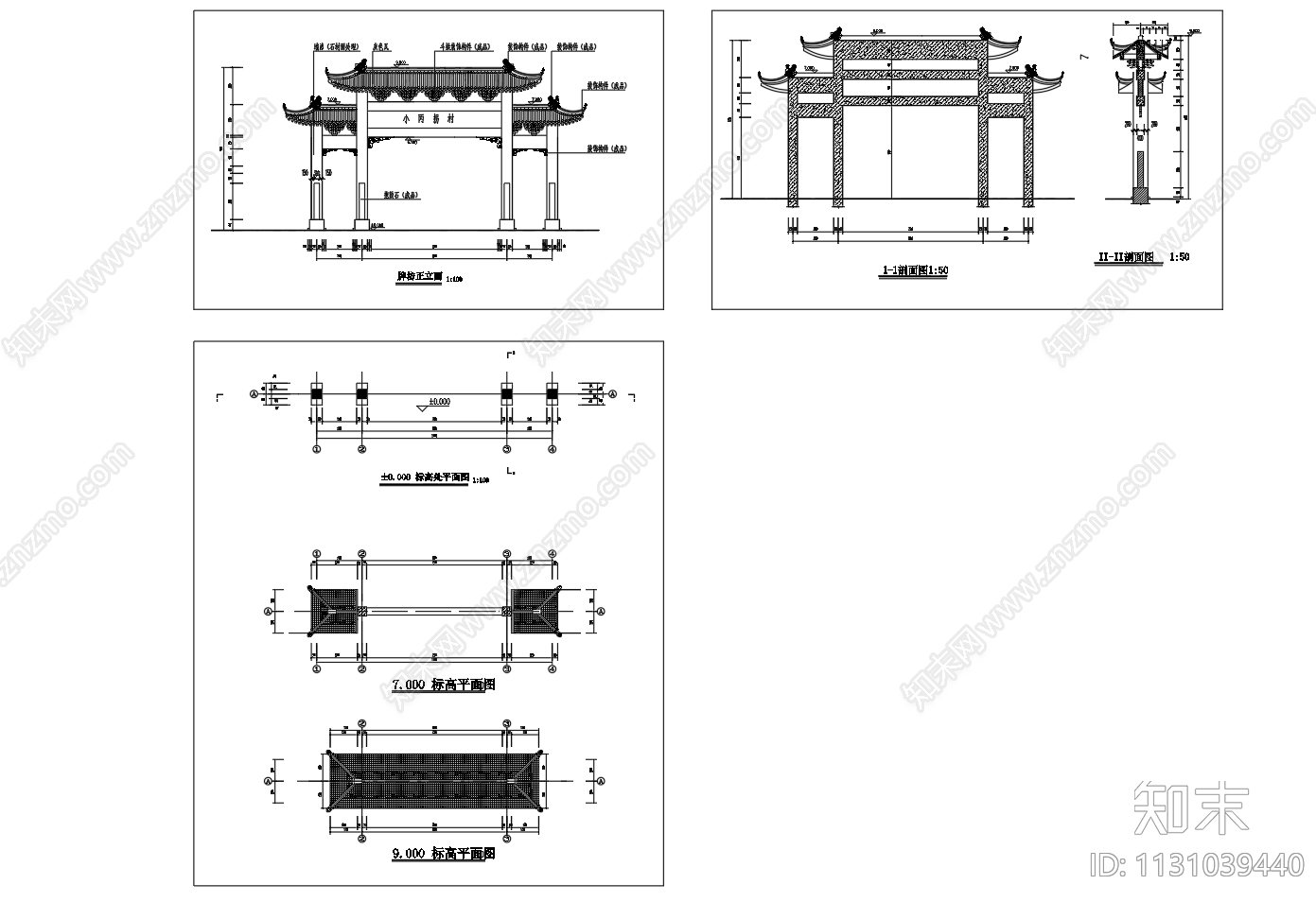 20个仿古牌楼牌坊建筑cad施工图下载【ID:1131039440】