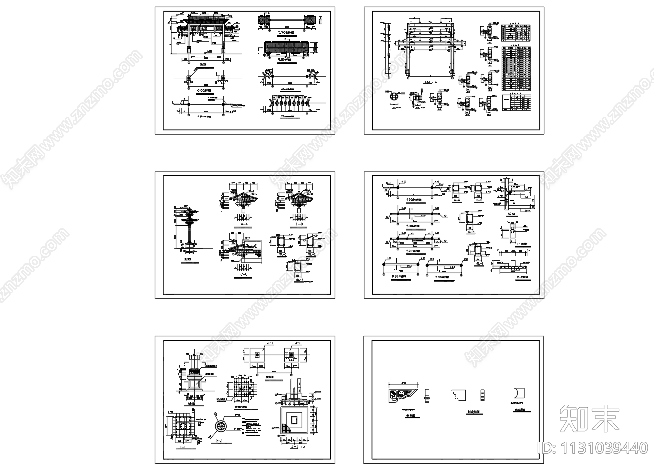 20个仿古牌楼牌坊建筑cad施工图下载【ID:1131039440】