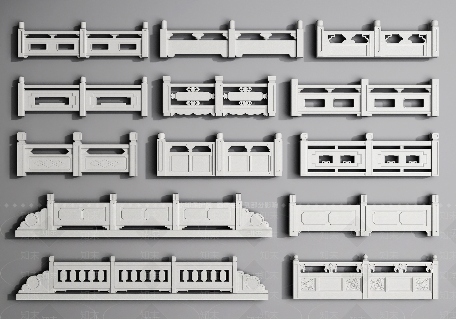 中式大理石栏杆3D模型下载【ID:1131041543】