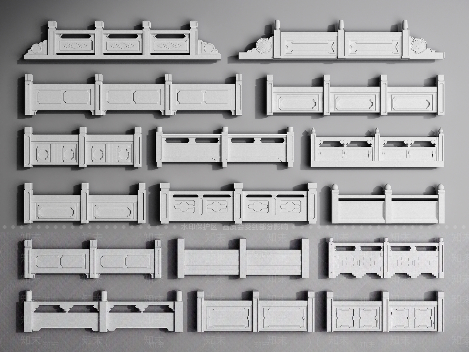 中式大理石栏杆SU模型下载【ID:1131041682】