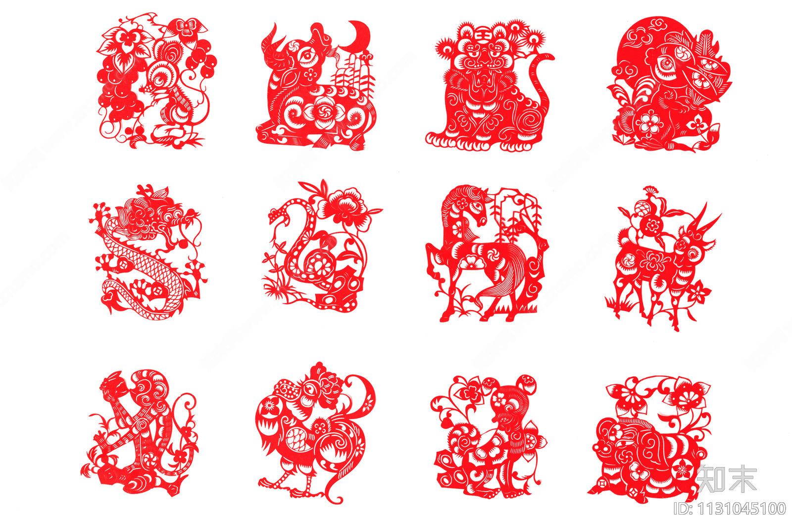 十二生肖剪纸PNG免抠下载【ID:1131045100】
