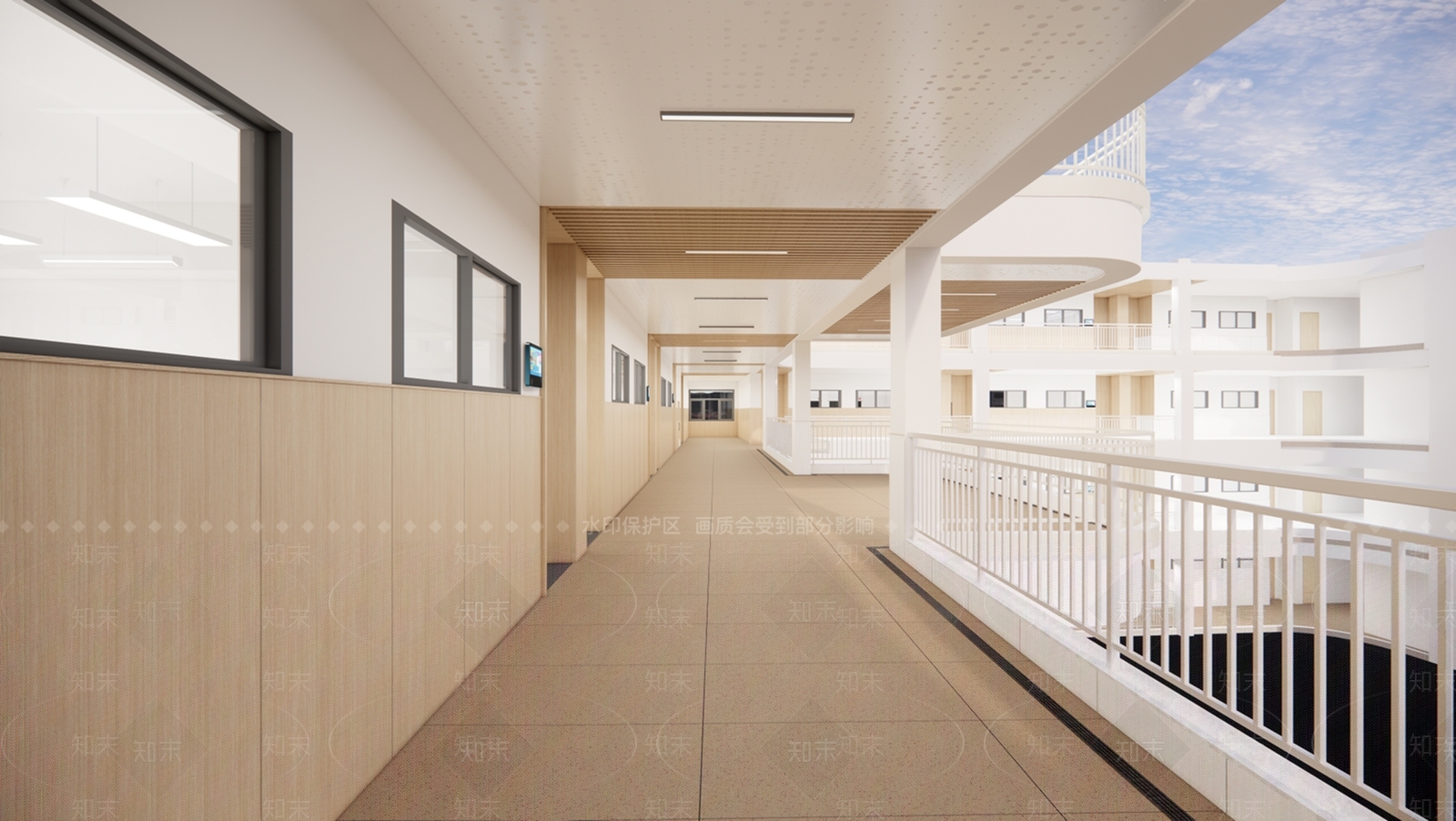 现代学校走廊SU模型下载【ID:1131049940】