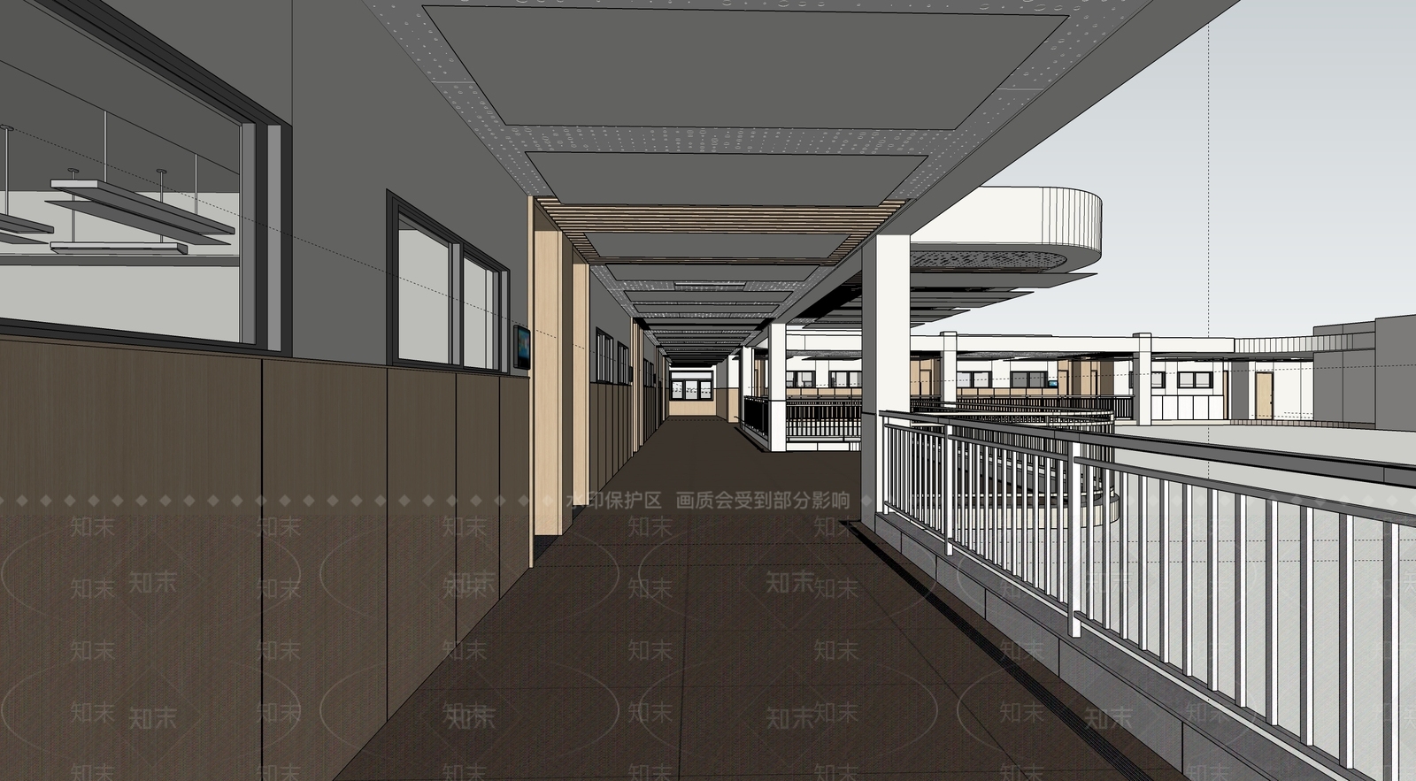 现代学校走廊SU模型下载【ID:1131049940】