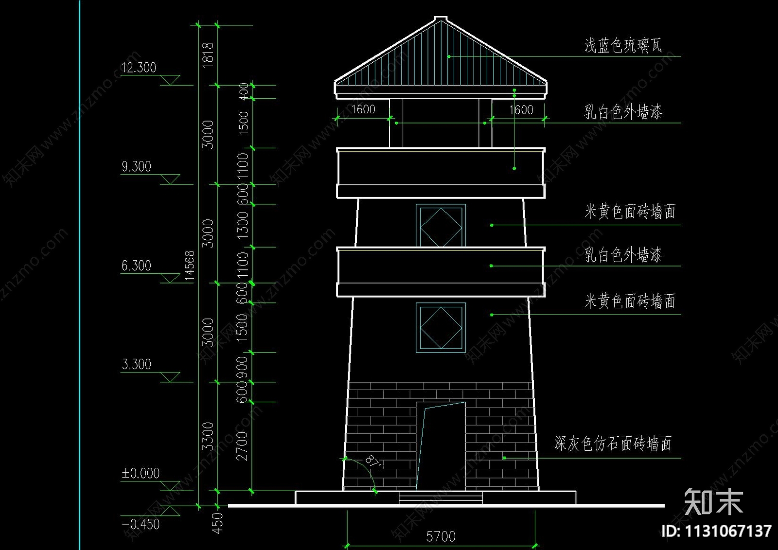 欧式瞭望塔详图cad施工图下载【ID:1131067137】