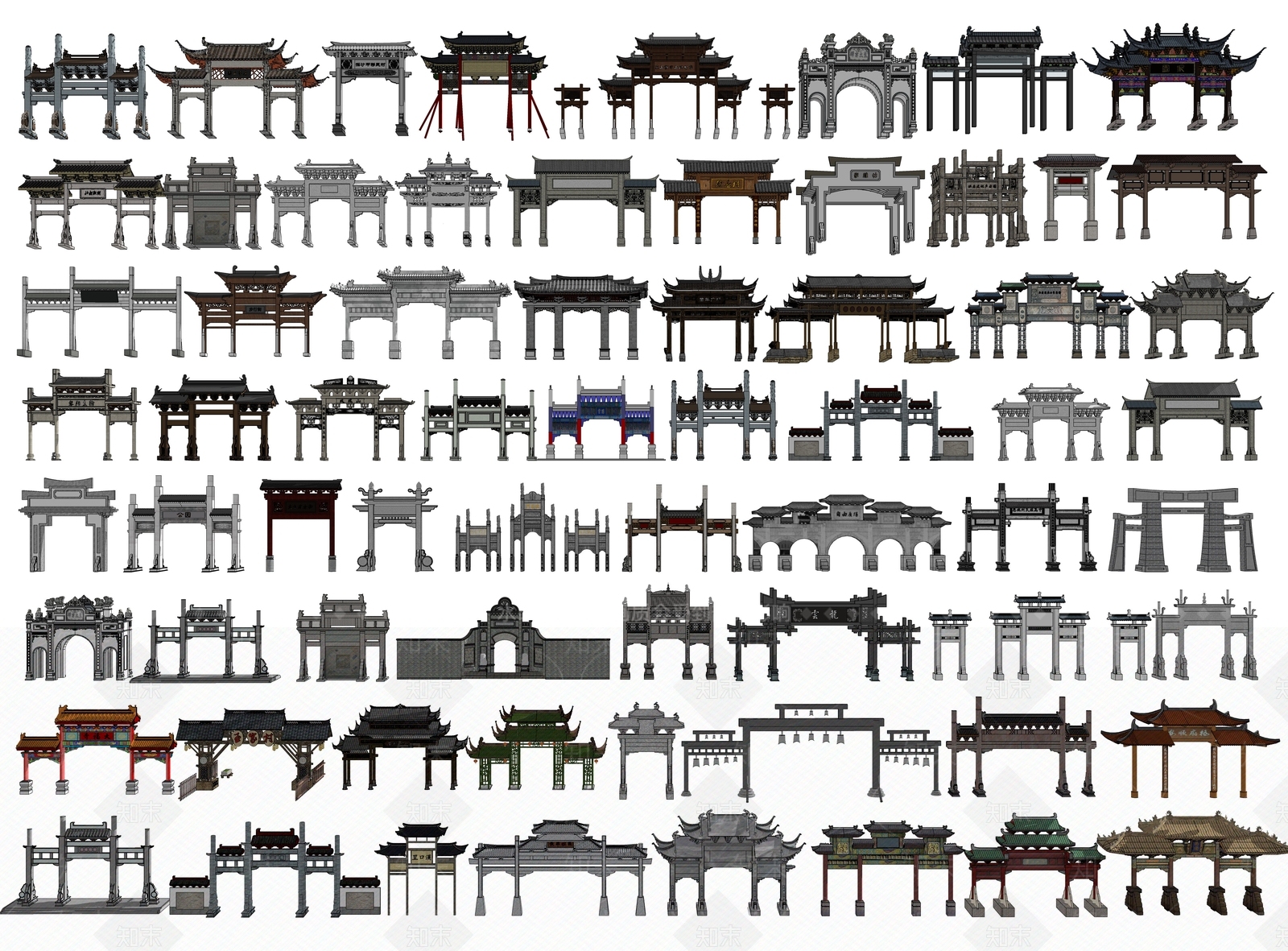 中式牌坊门楼SU模型下载【ID:1131083210】