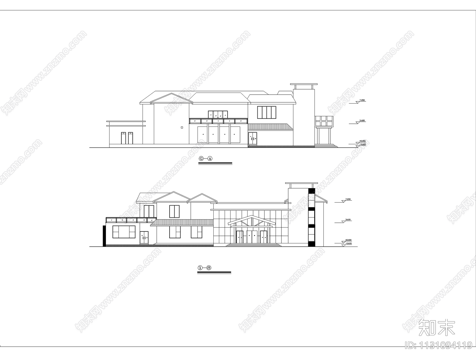 二层山地小型娱乐活动中心建筑cad施工图下载【ID:1131094119】