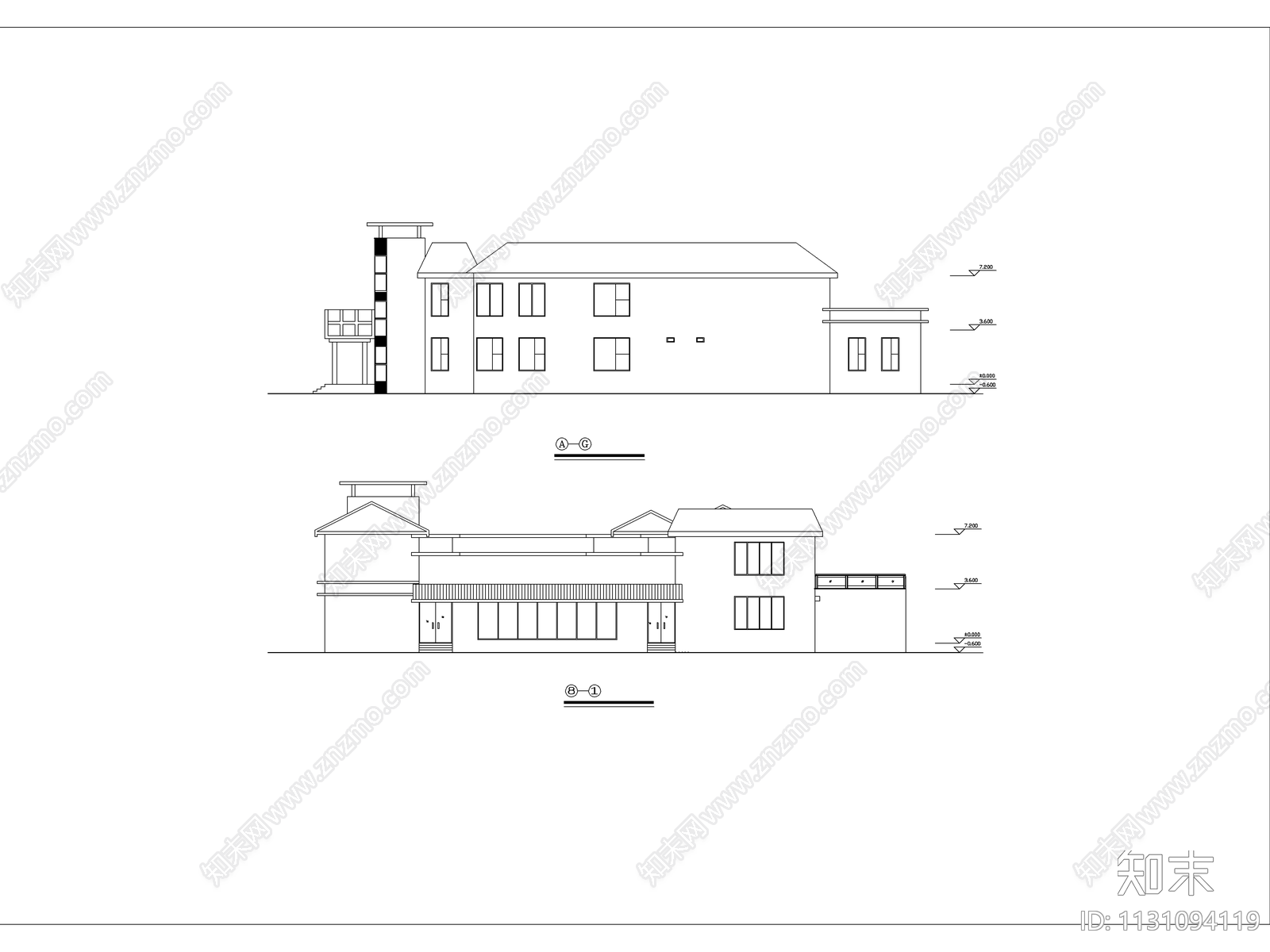 二层山地小型娱乐活动中心建筑cad施工图下载【ID:1131094119】