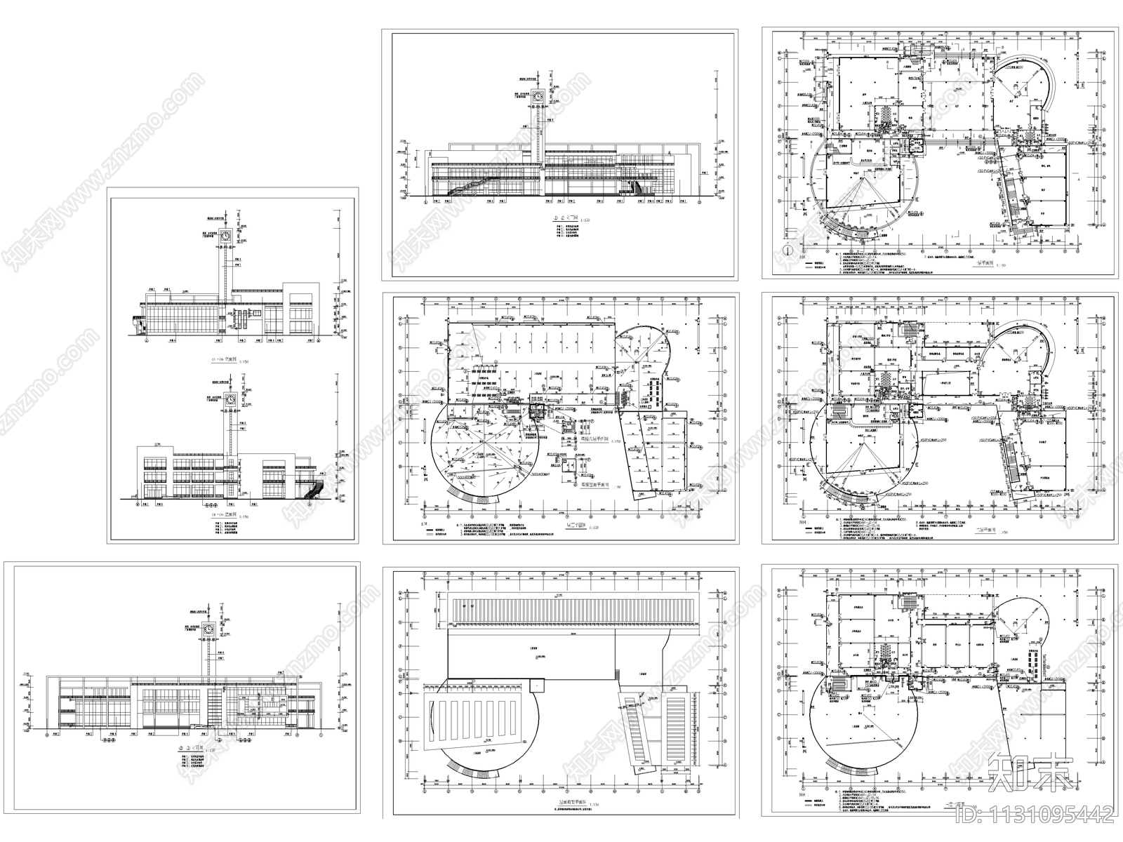 三层某学院学生活动中心建筑cad施工图下载【ID:1131095442】