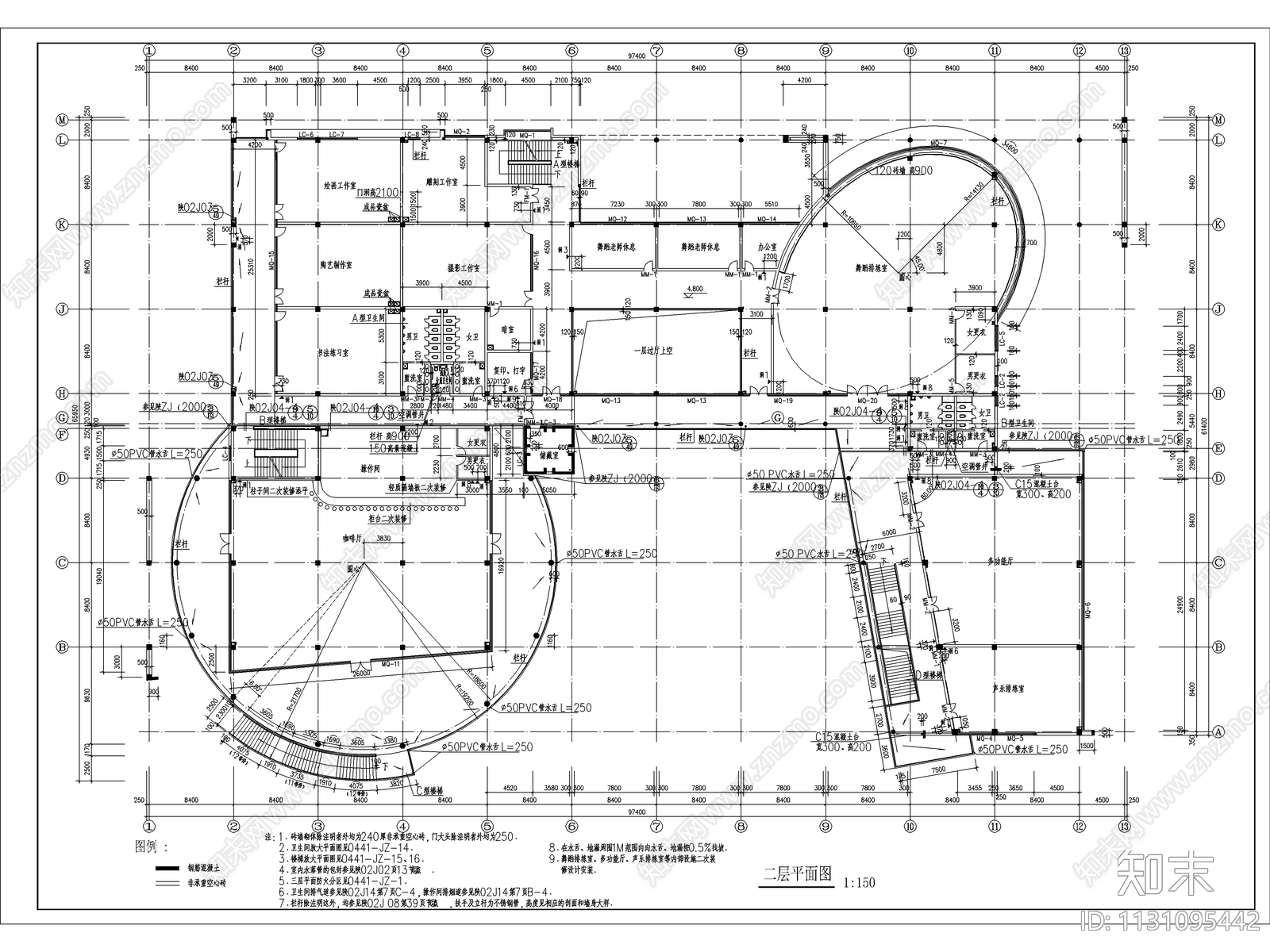三层某学院学生活动中心建筑cad施工图下载【ID:1131095442】