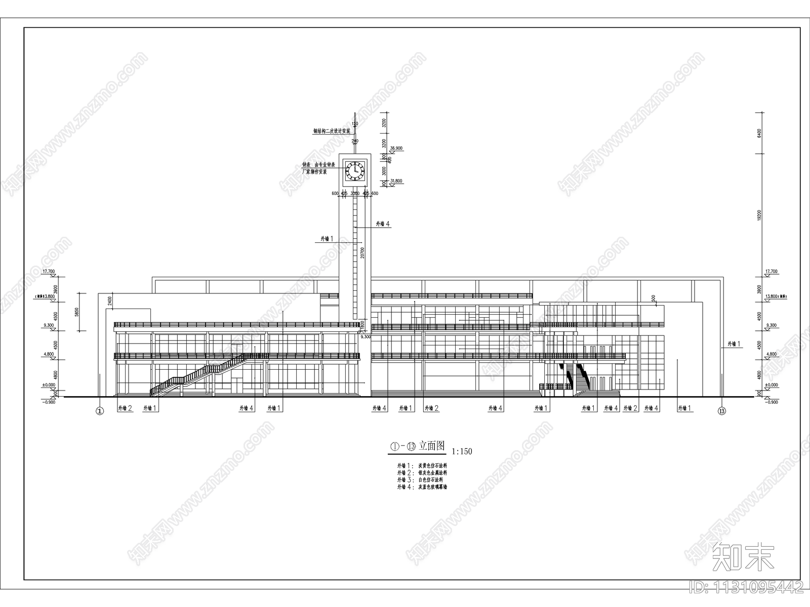三层某学院学生活动中心建筑cad施工图下载【ID:1131095442】