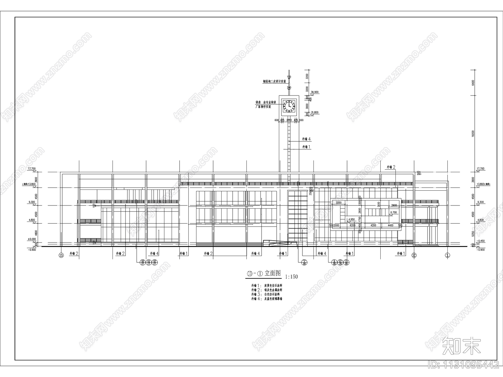 三层某学院学生活动中心建筑cad施工图下载【ID:1131095442】