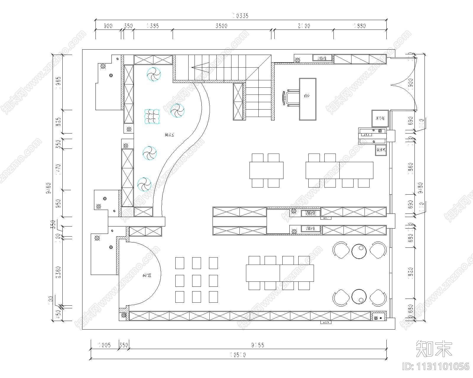 撞色设计绘本馆室内cad施工图下载【ID:1131101056】