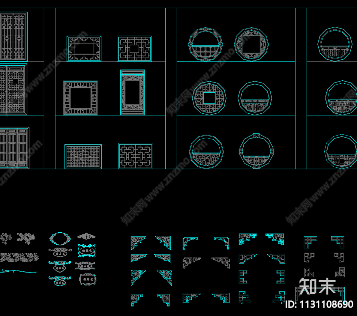 中式隔断构件cad施工图下载【ID:1131108690】