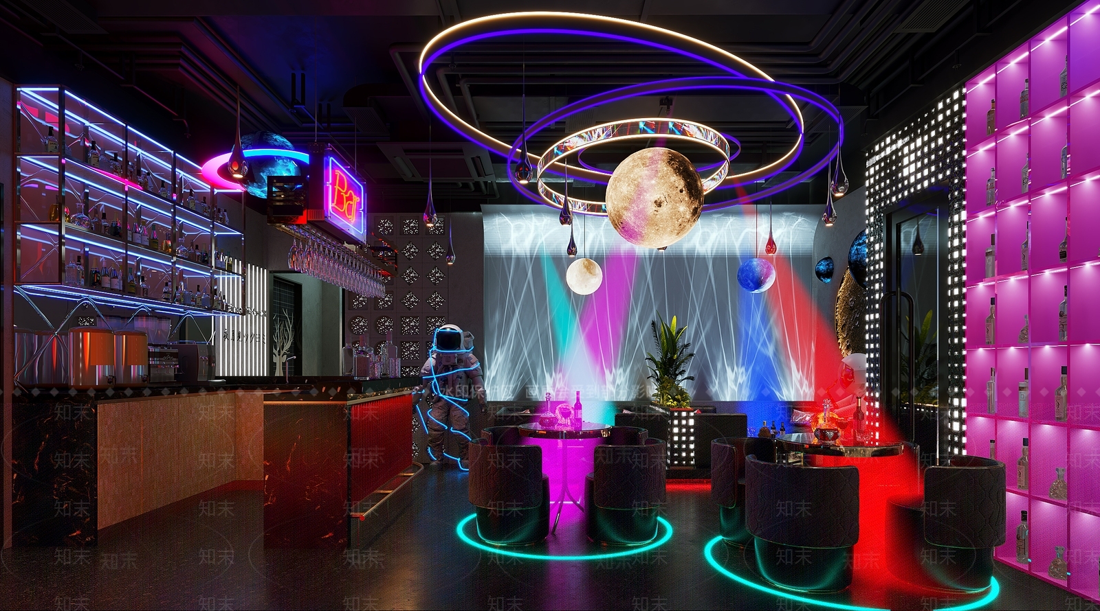 现代赛博朋克风酒吧3D模型下载【ID:1131137505】