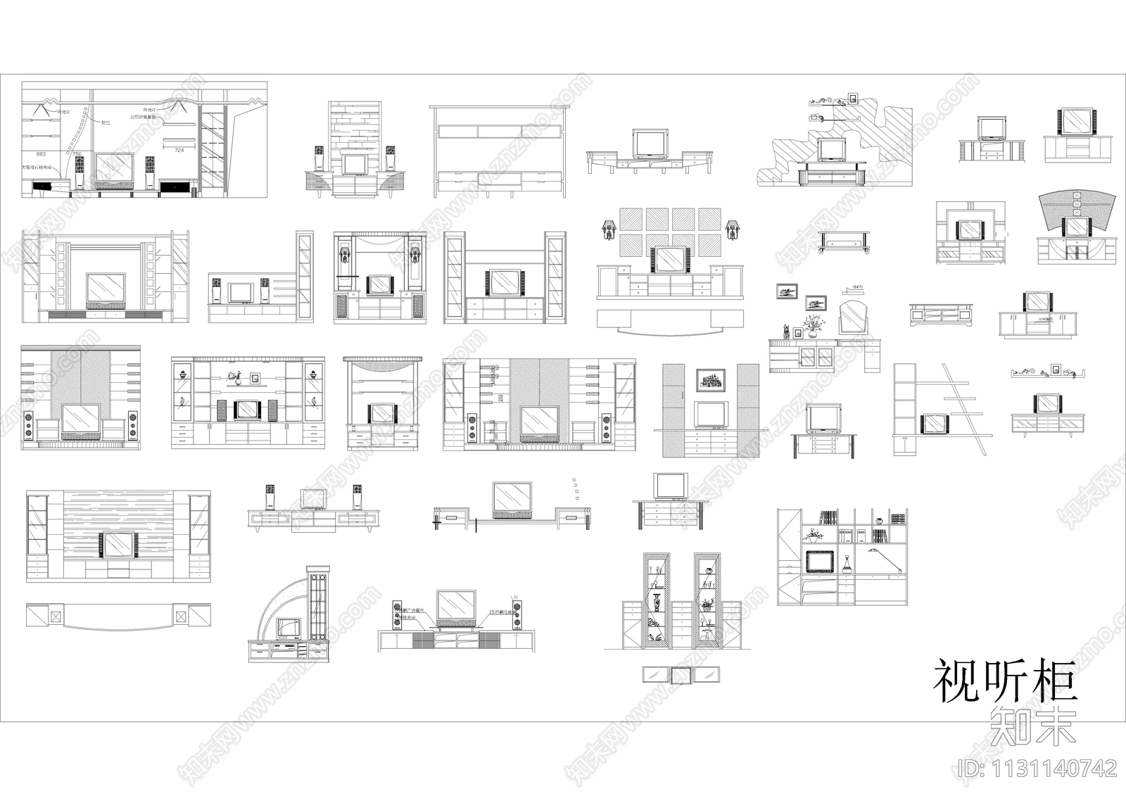 电视柜cad施工图下载【ID:1131140742】