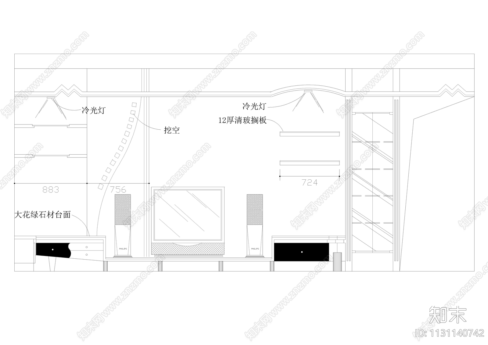 电视柜cad施工图下载【ID:1131140742】