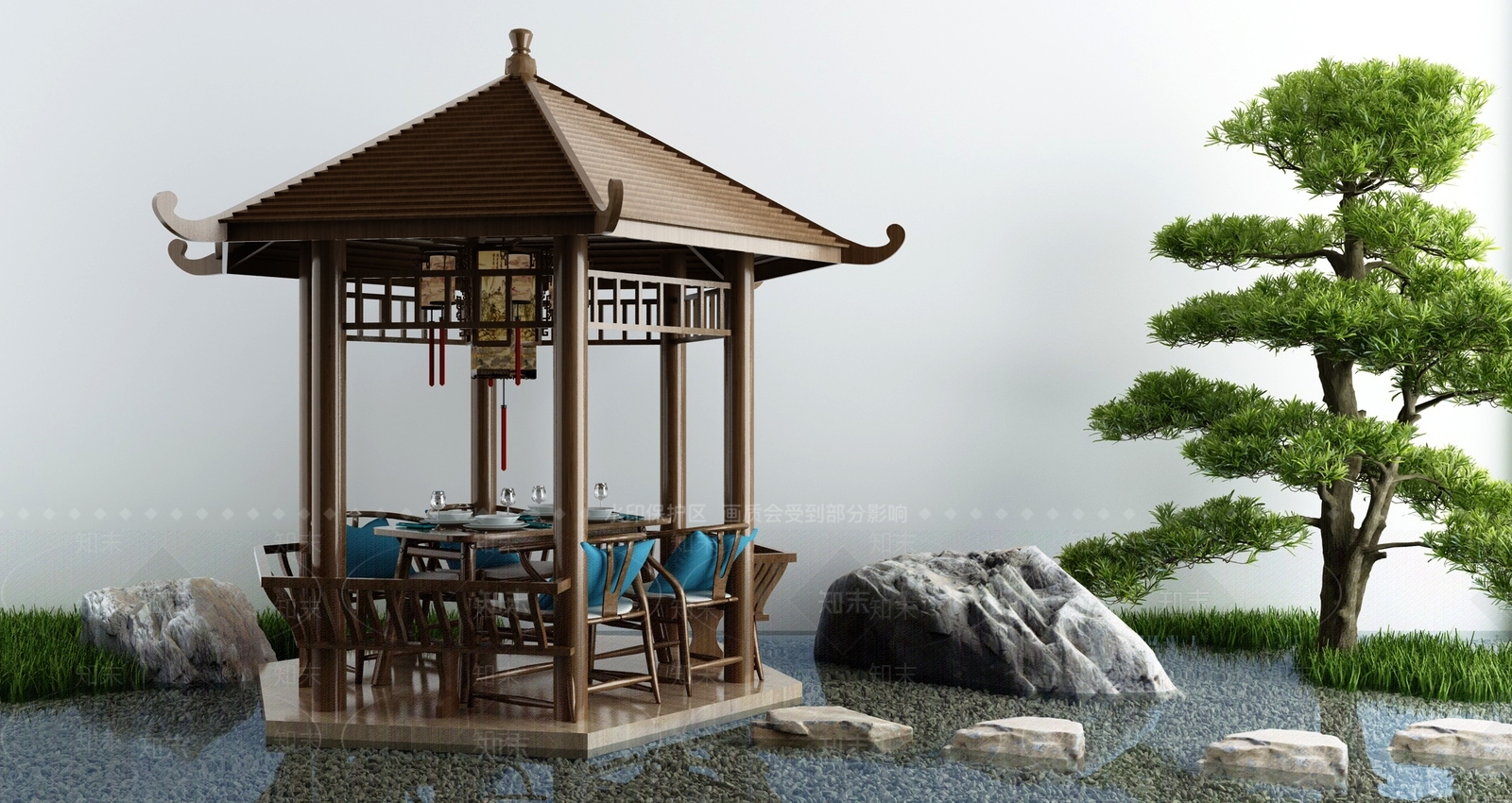 新中式庭院古亭3D模型下载【ID:1131149772】