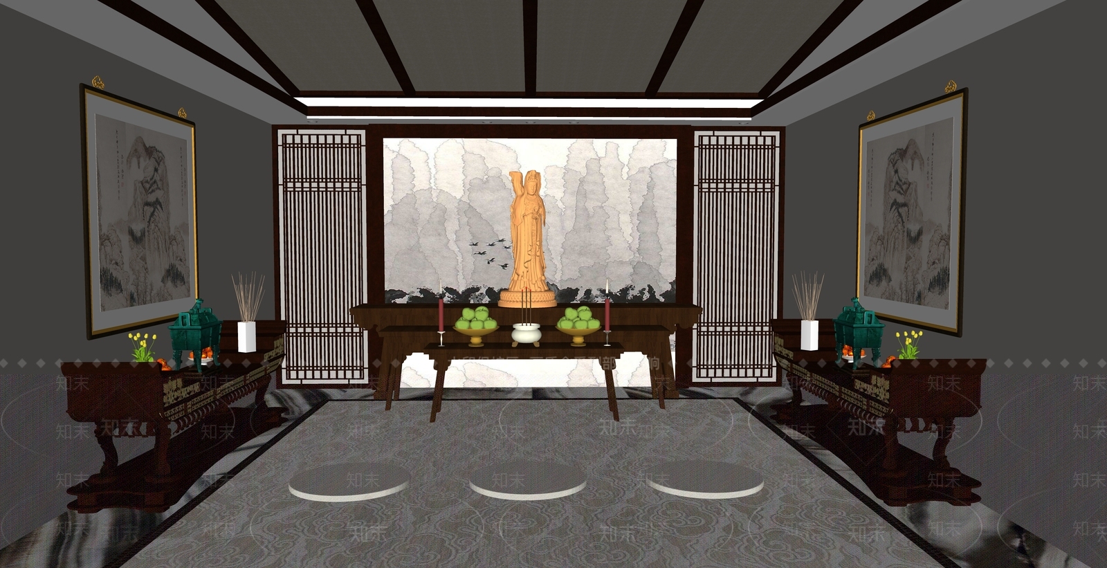 新中式佛堂SU模型下载【ID:1131152510】