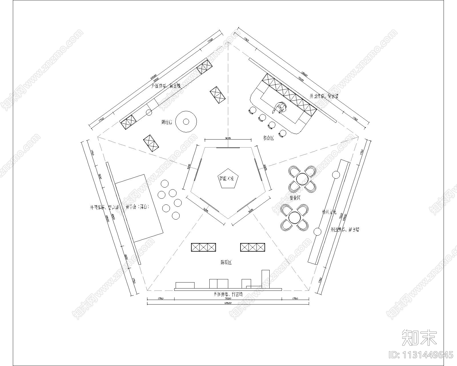四个创意快闪店平面方案cad施工图下载【ID:1131449645】