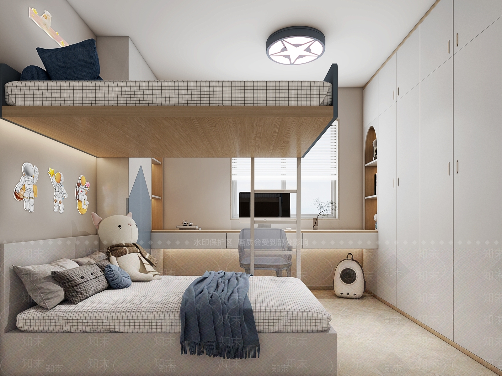 现代上下铺儿童房3D模型下载【ID:1131162374】